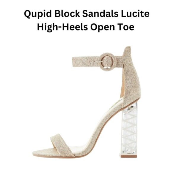 Qupid Block Heel Sandals Lucite Champagne Gold Glitter Women's 6 - Picture 1 of 6